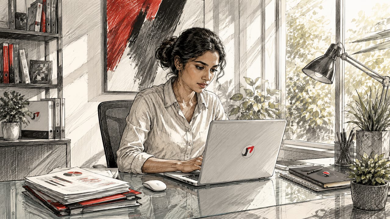 Woman working on business email at desk