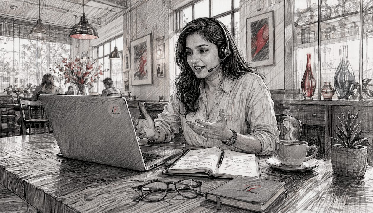 Woman on a remote video call at desk