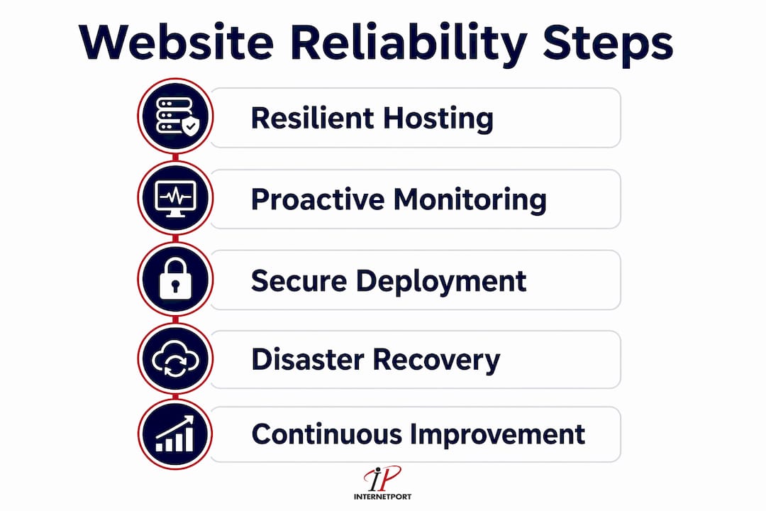 Infographic showing stepwise website reliability improvement