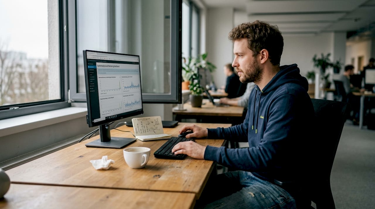 Ein IT-Experte nimmt eine umfassende technische SEO-Analyse vor.