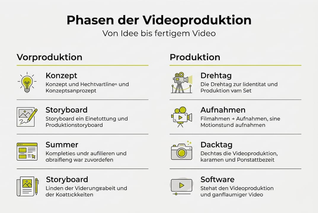 Übersichtsgrafik: Die wichtigsten Schritte der Videoproduktion auf einen Blick