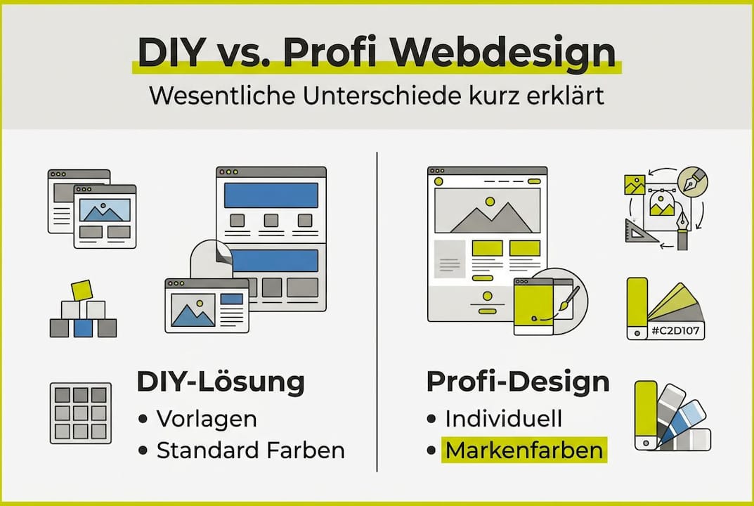 Infografik: Selbstgemachtes Webdesign vs. professionelle Umsetzung – der direkte Vergleich