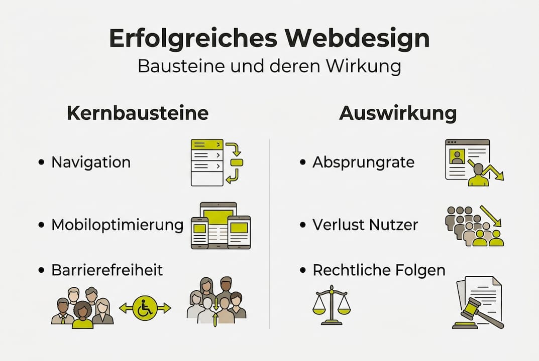Diese Infografik veranschaulicht die wichtigsten Elemente erfolgreichen Webdesigns.
