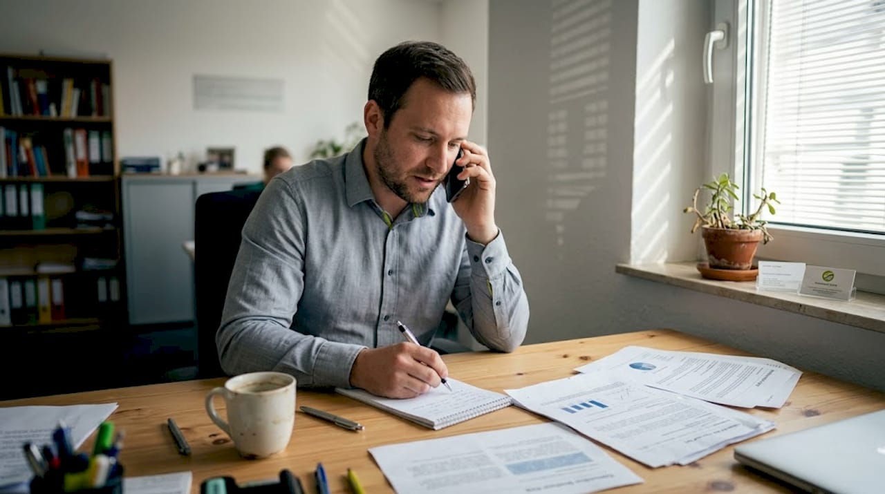Der Entscheider holt telefonisch Referenzen ein – bequem vom eigenen Schreibtisch aus.