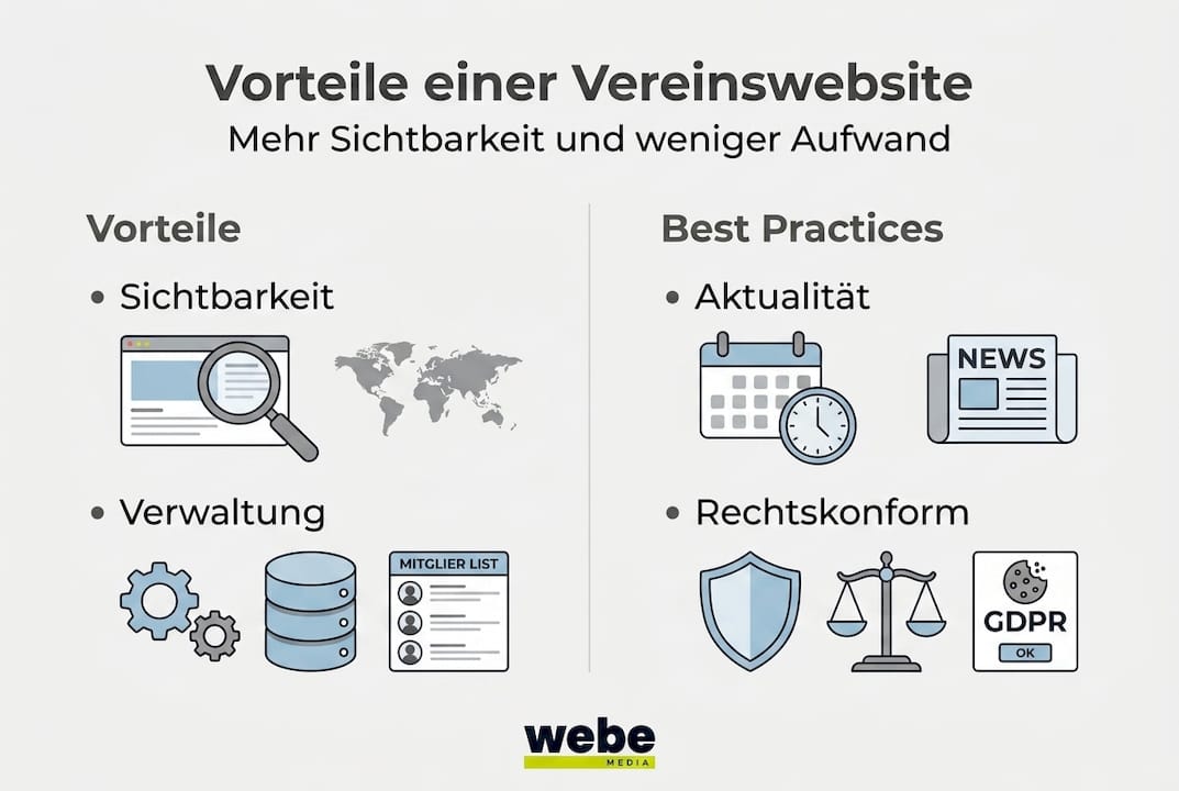Diese Infografik veranschaulicht, welche Vorteile eine moderne Vereinswebsite bietet und gibt praxisnahe Tipps für die erfolgreiche Umsetzung.