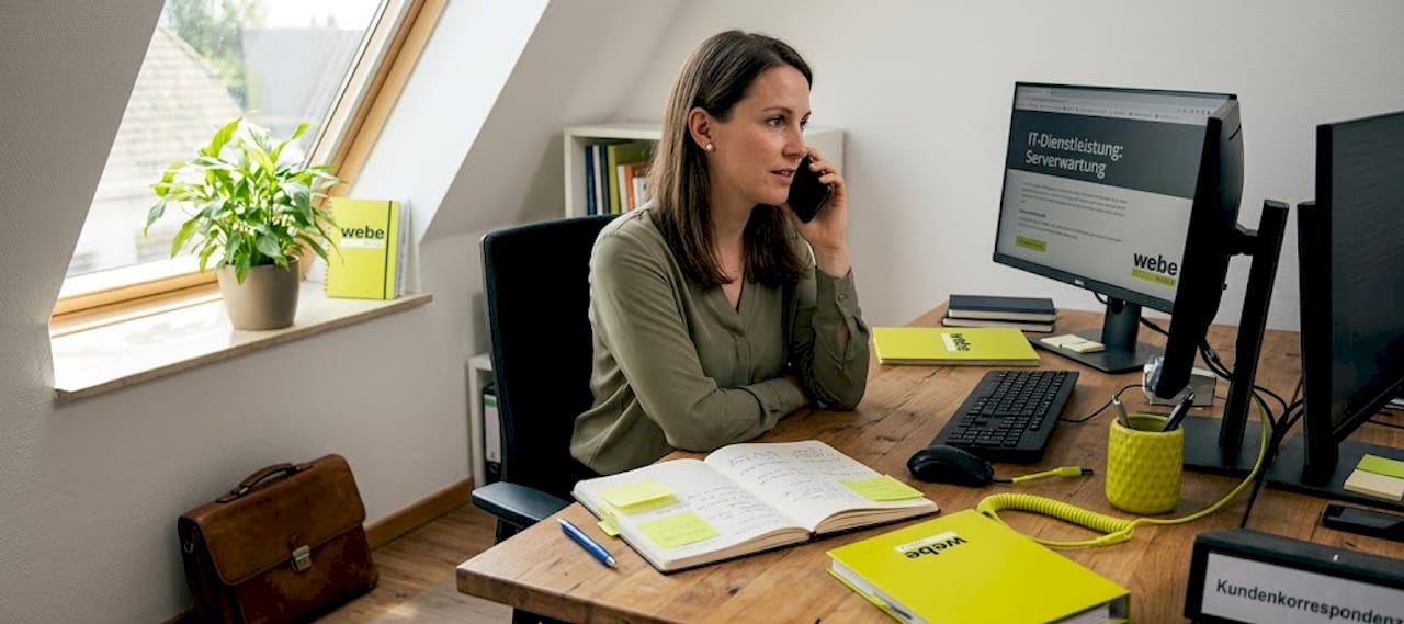 Eine Mitarbeiterin steht im Austausch mit dem IT-Service.