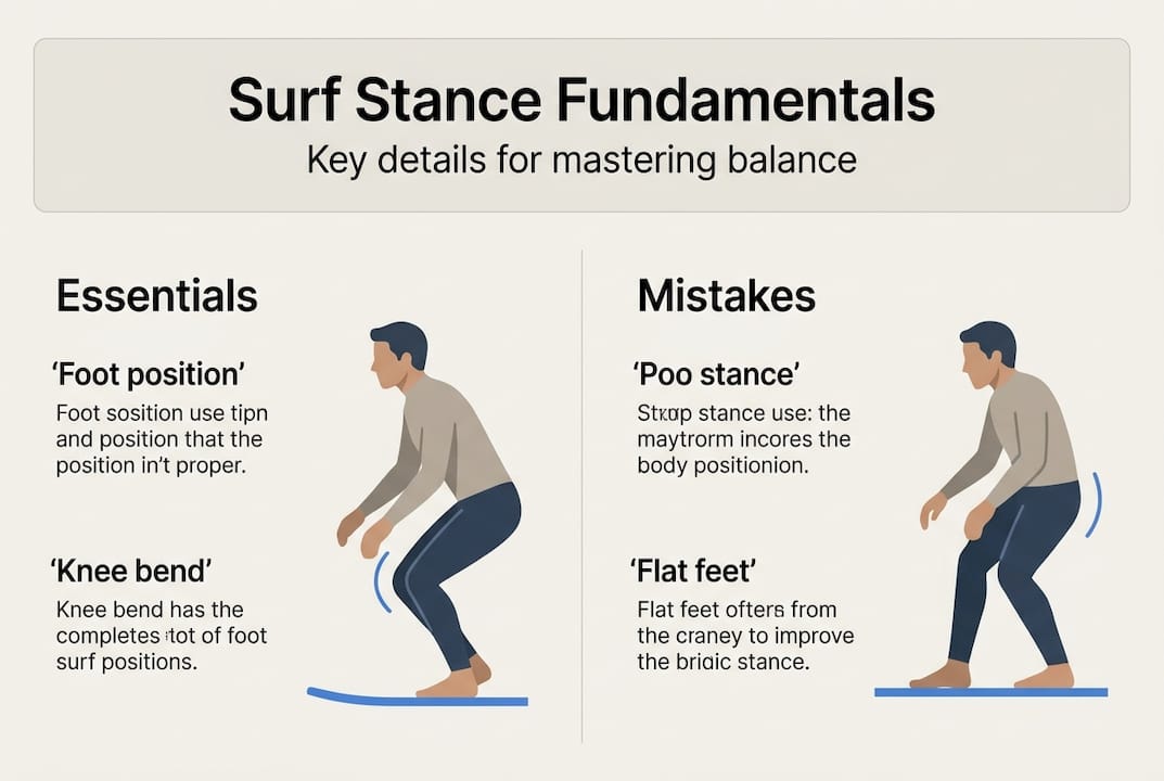 Infographic of surf stance essentials and mistakes