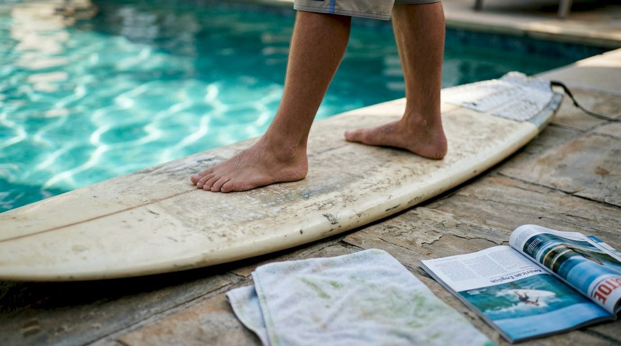 Feet placement demonstrating surf stance mechanics