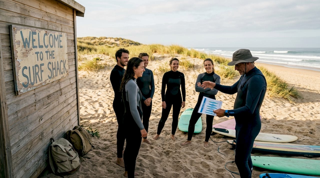 Surfers preparing lesson on Portuguese beach