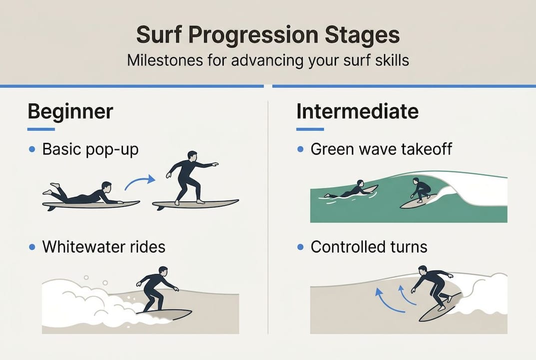 Infographic showing surf progression stage milestones