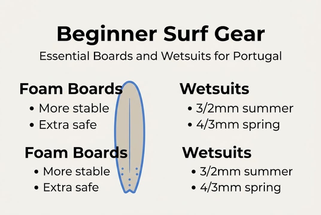 Infographic summarizing beginner surf gear essentials