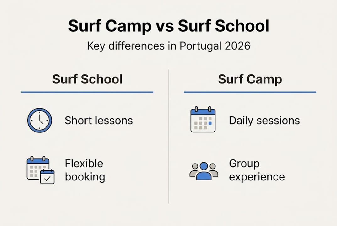 Infographic comparing surf camp and surf school