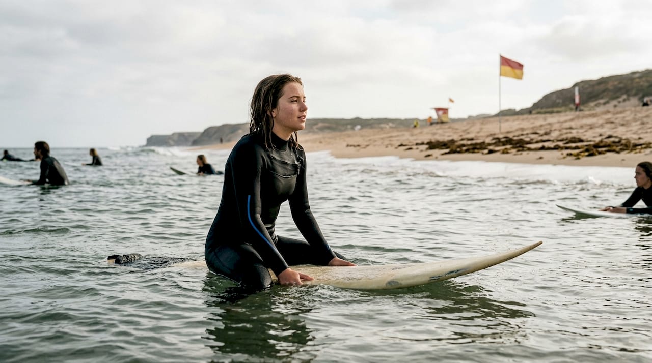 Beginner surfer waiting in ocean lineup