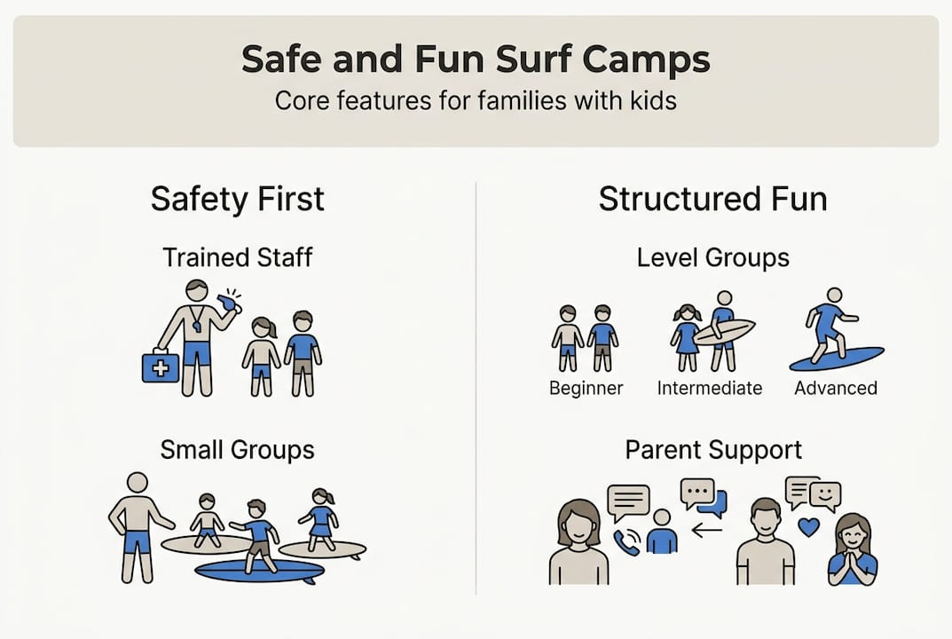Infographic surf camp safety and structure