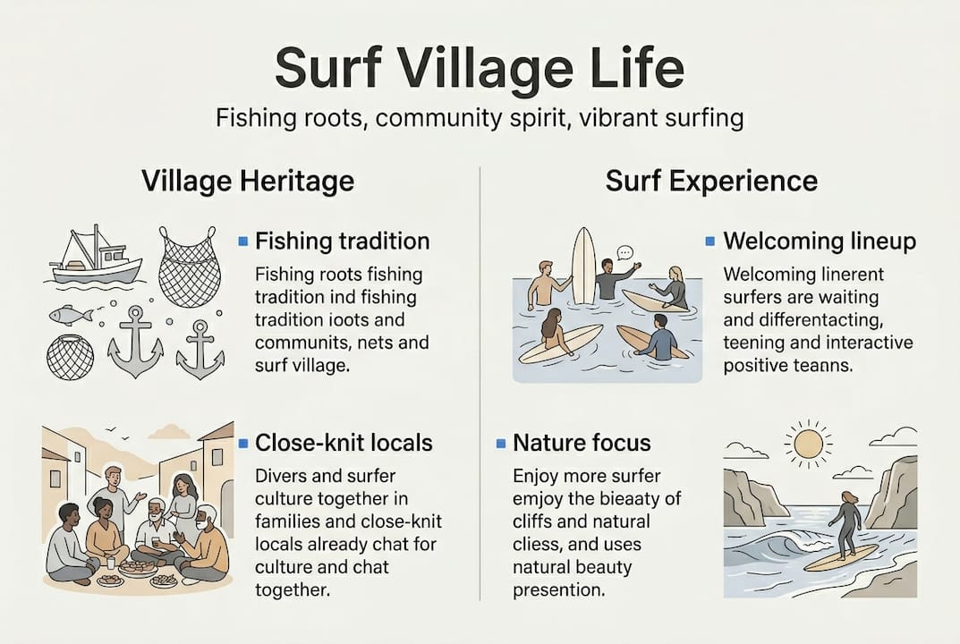 Infographic showing surf village heritage and experience