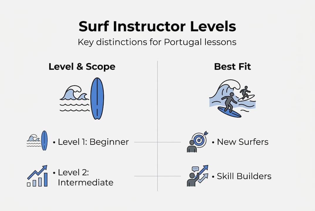Infographic comparing surf instructor levels