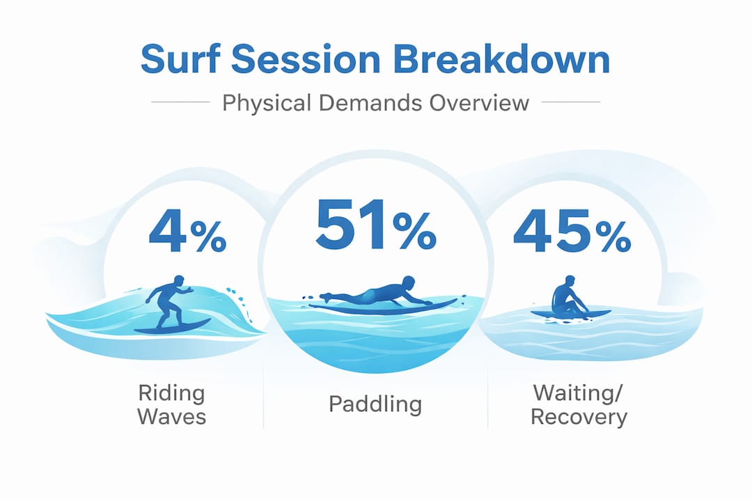 Surf session infographic with time breakdown stats