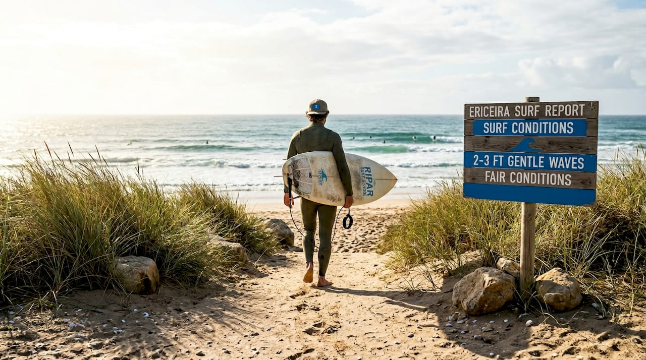 Surfer walking toward Portugal beach coastline