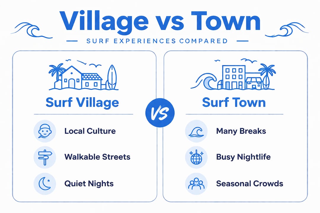 Infographic contrasts surf village and surf town