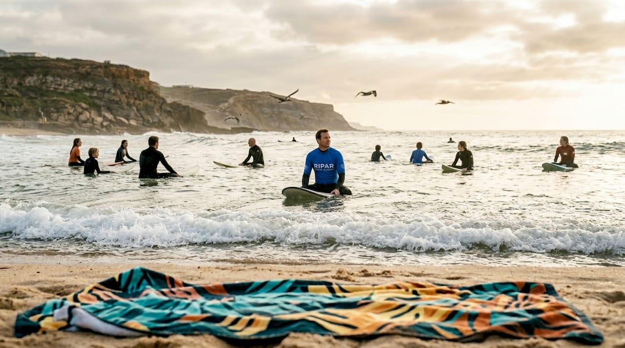 Surfers sitting in lineup observing technique