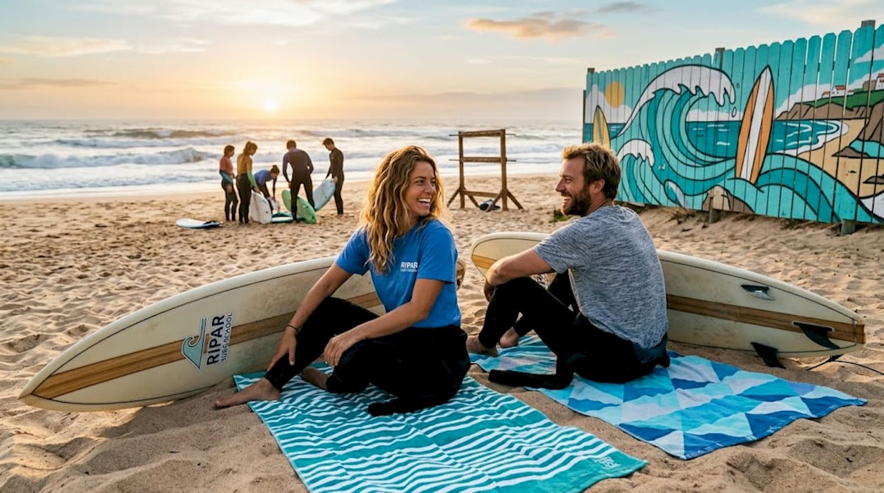 Surfers preparing at beach entry path