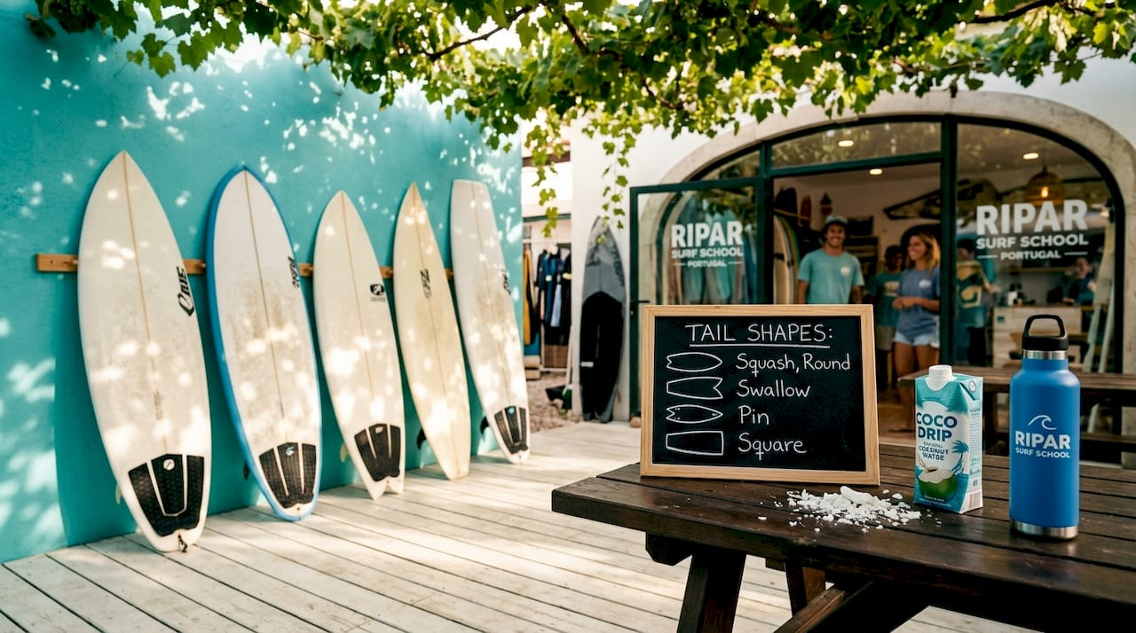 Surfboard tails with different shape designs