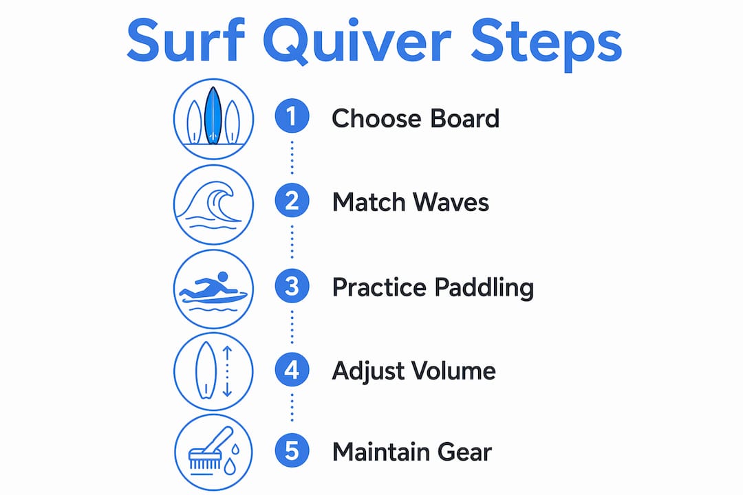 Infographic illustrating steps to build surf quiver