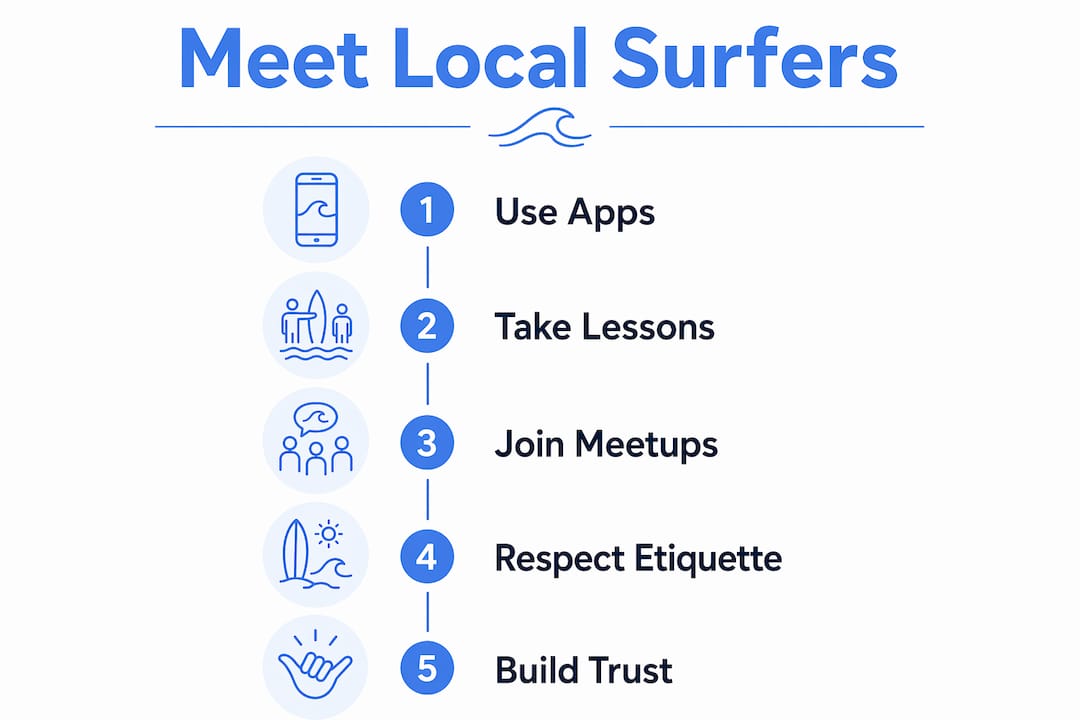 Infographic showing steps to meet local surfers