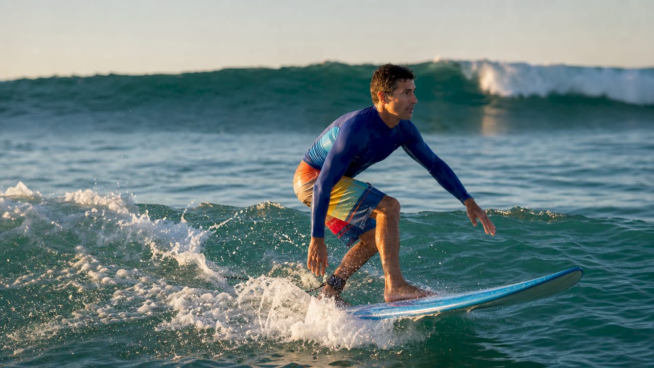 Man paddling on surfboard in clear ocean water