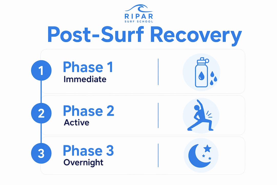 Infographic displaying three phases of post-surf recovery