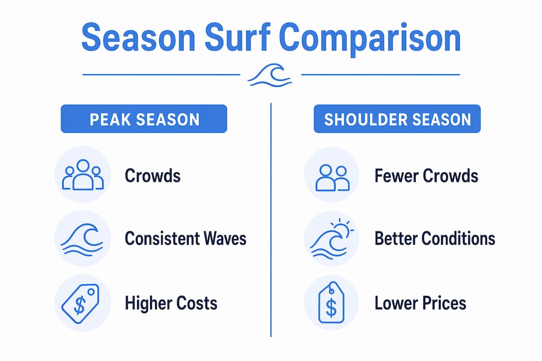 Infographic comparing peak and shoulder season surfing