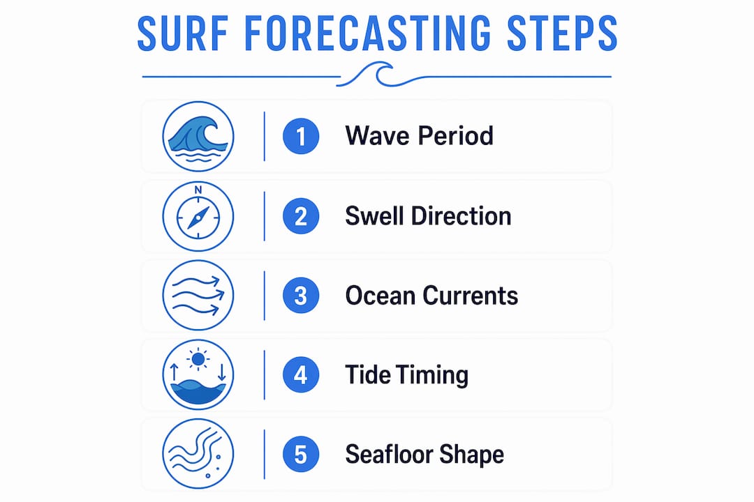 Infographic illustrating surf forecasting steps