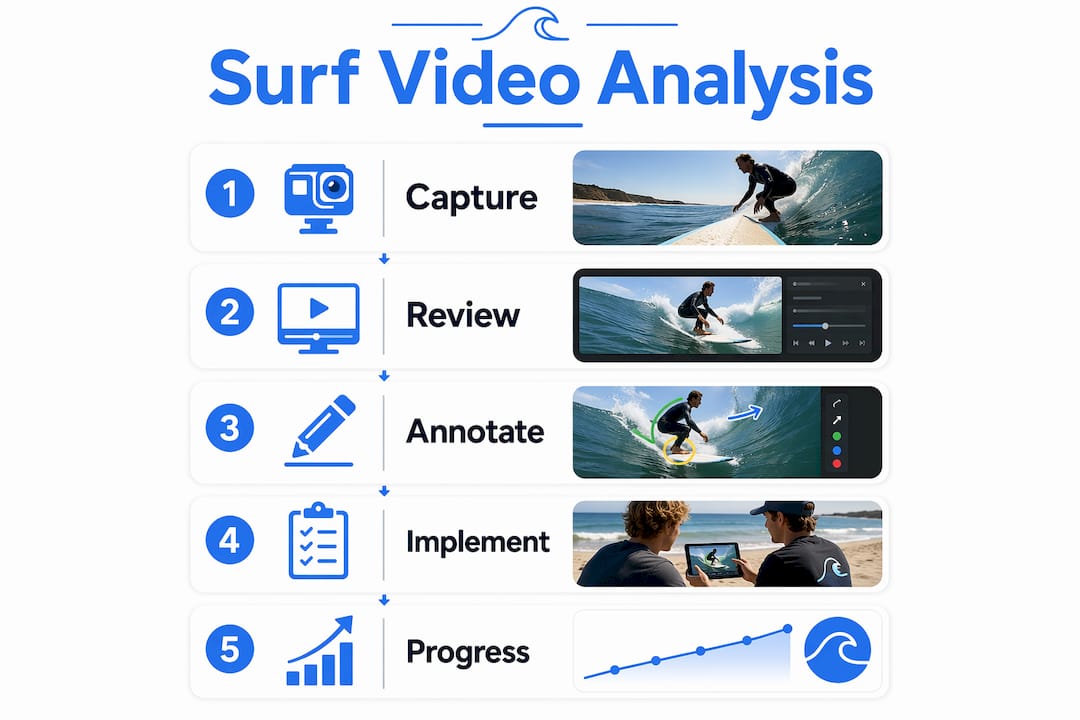 Infographic illustrating surf video analysis steps