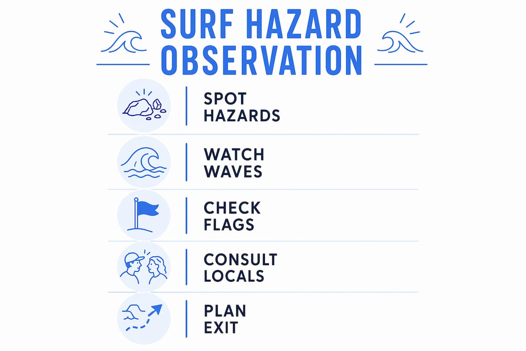 Infographic showing surf hazard observation steps