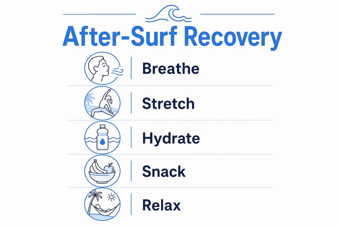 Infographic showing steps for after-surf recovery