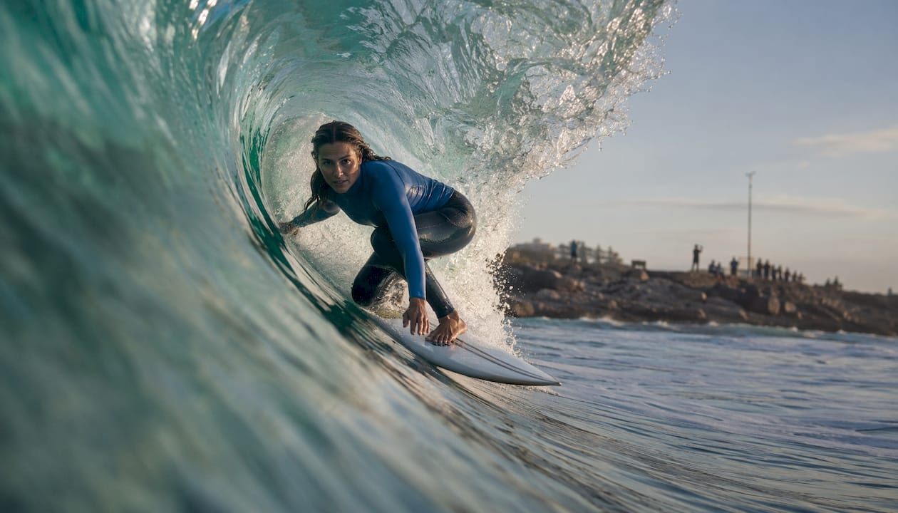 Surfer caught inside barrel wave at Supertubos