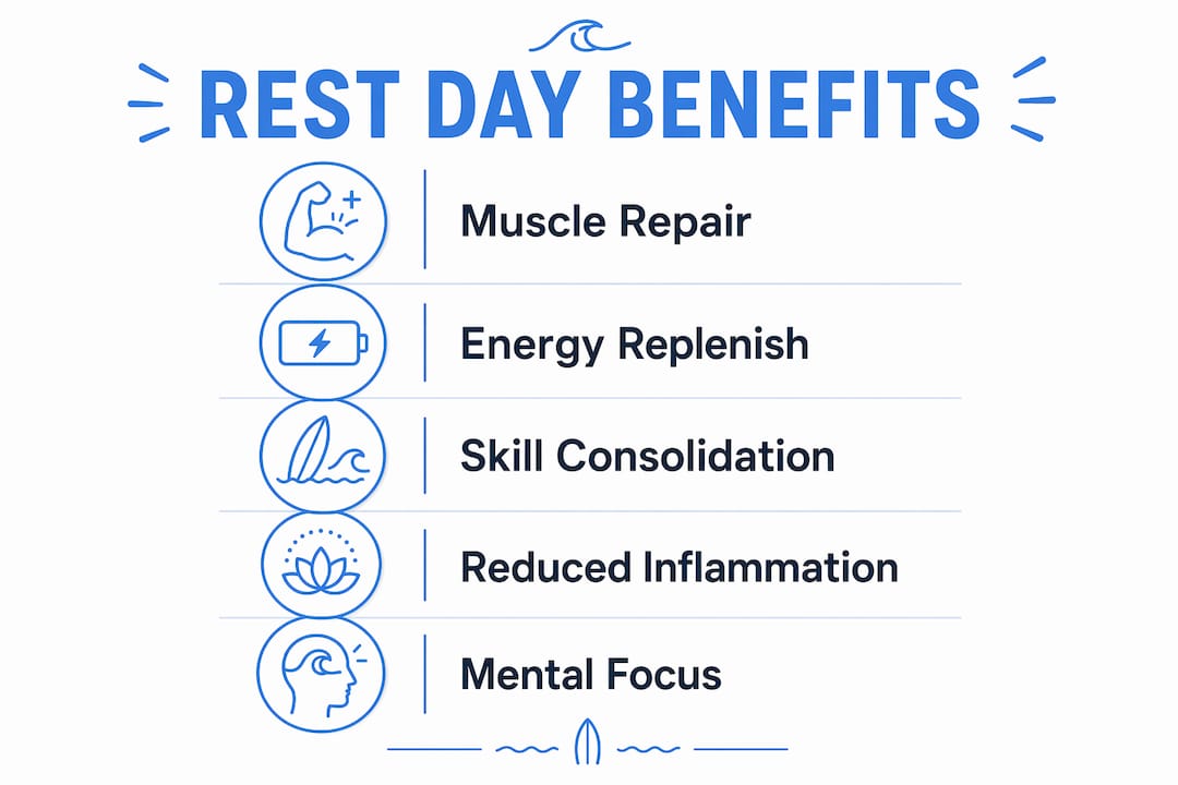Infographic showing key benefits of rest days for surfers