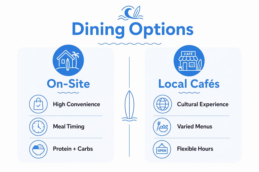 Infographic comparing on-site dining and local cafés