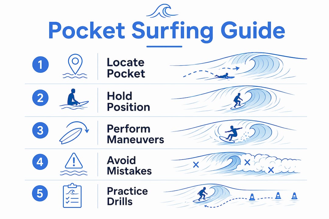 Infographic showing key steps to surf pocket master