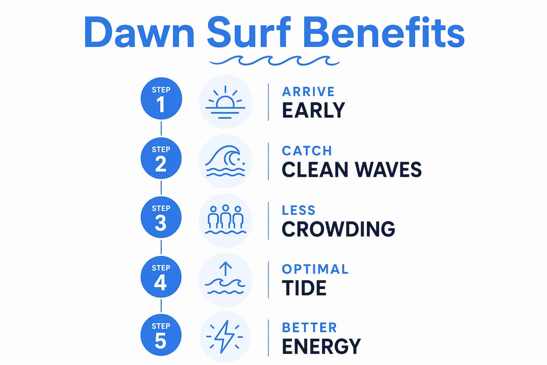 Infographic showing five key benefits of early surf arrival