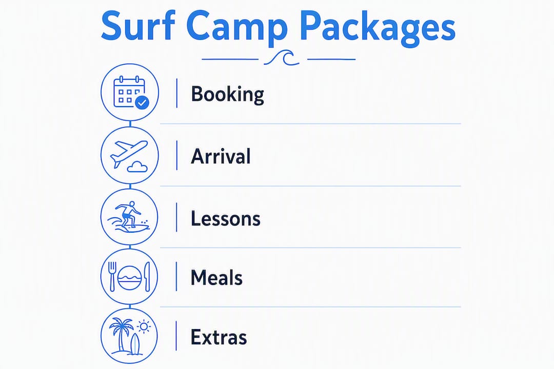 Infographic showing surf camp package steps