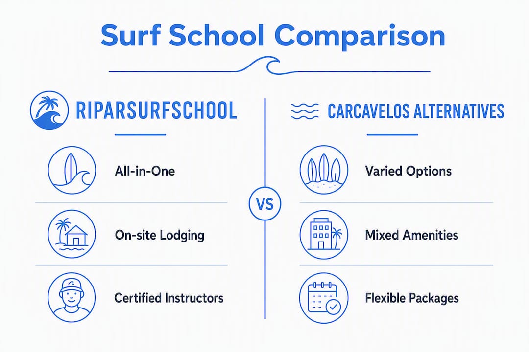 Clean infographic comparing Riparsurfschool and alternatives