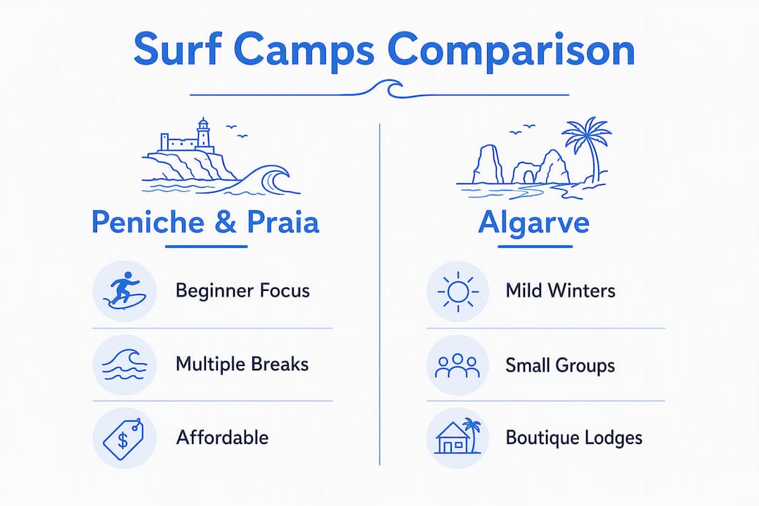 Infographic showing comparison of beginner surf camps in Portugal