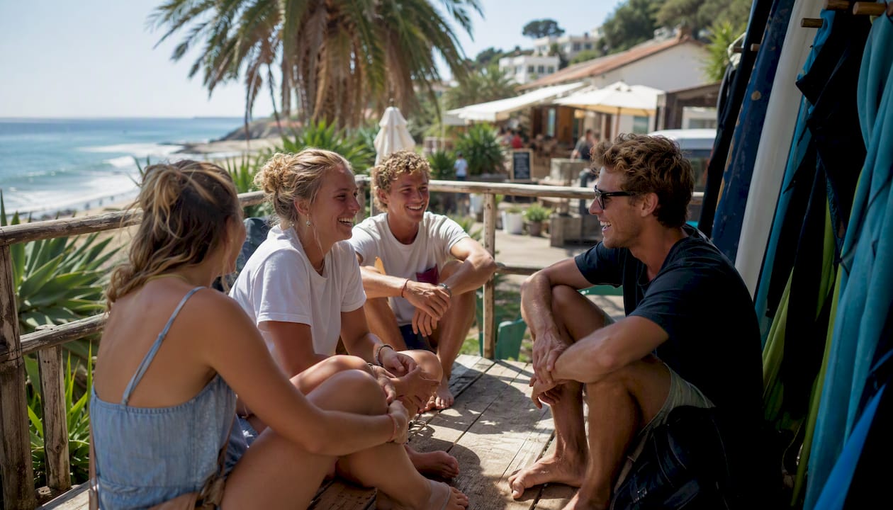 Surf camp deck area at beach village