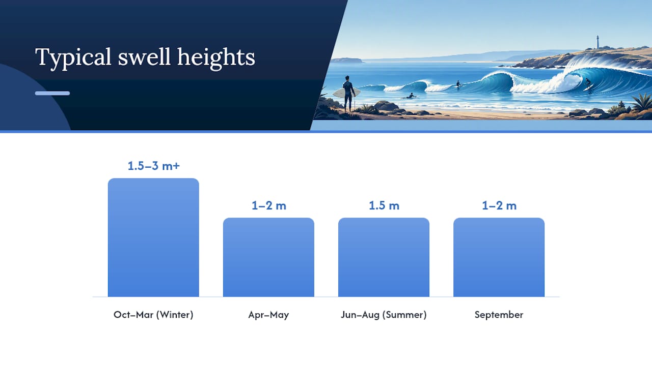 Timeline diagram of Areia Branca swell, wind and skill levels by month