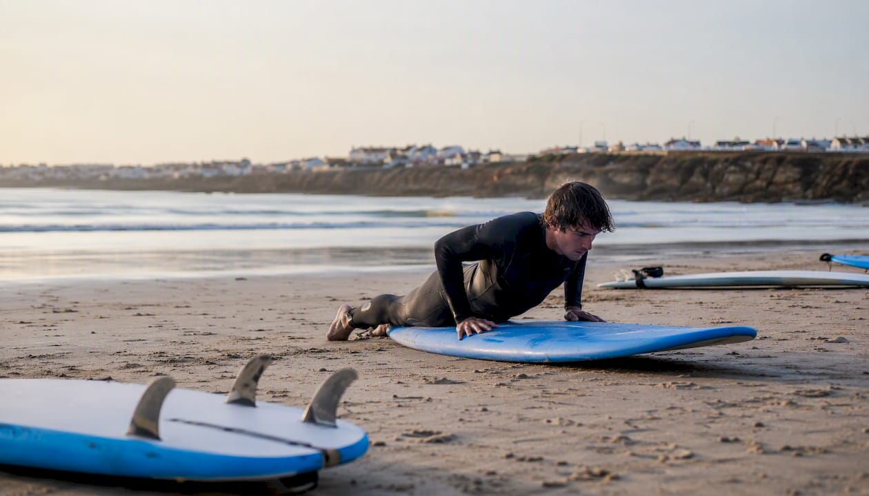 Beginners surfing at Baleal beach