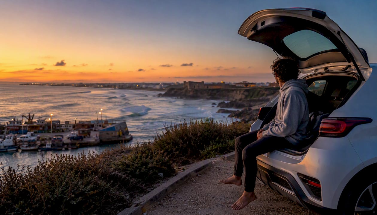 Scenic coastal surf spots near Peniche from roadside viewpoint