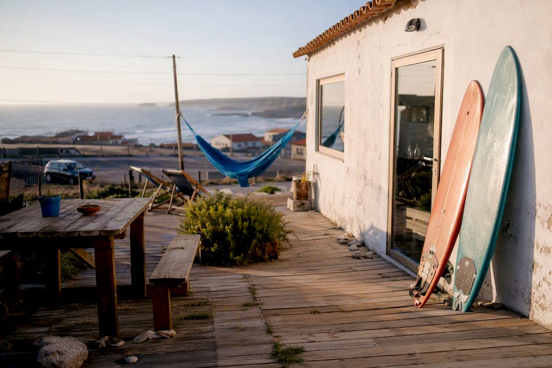 Rustic surf camp house in Portuguese beach village