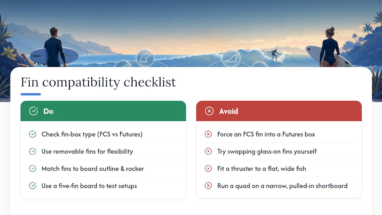 Compatibility: Matching Fins to Your Board and Fin Boxes — overview diagram