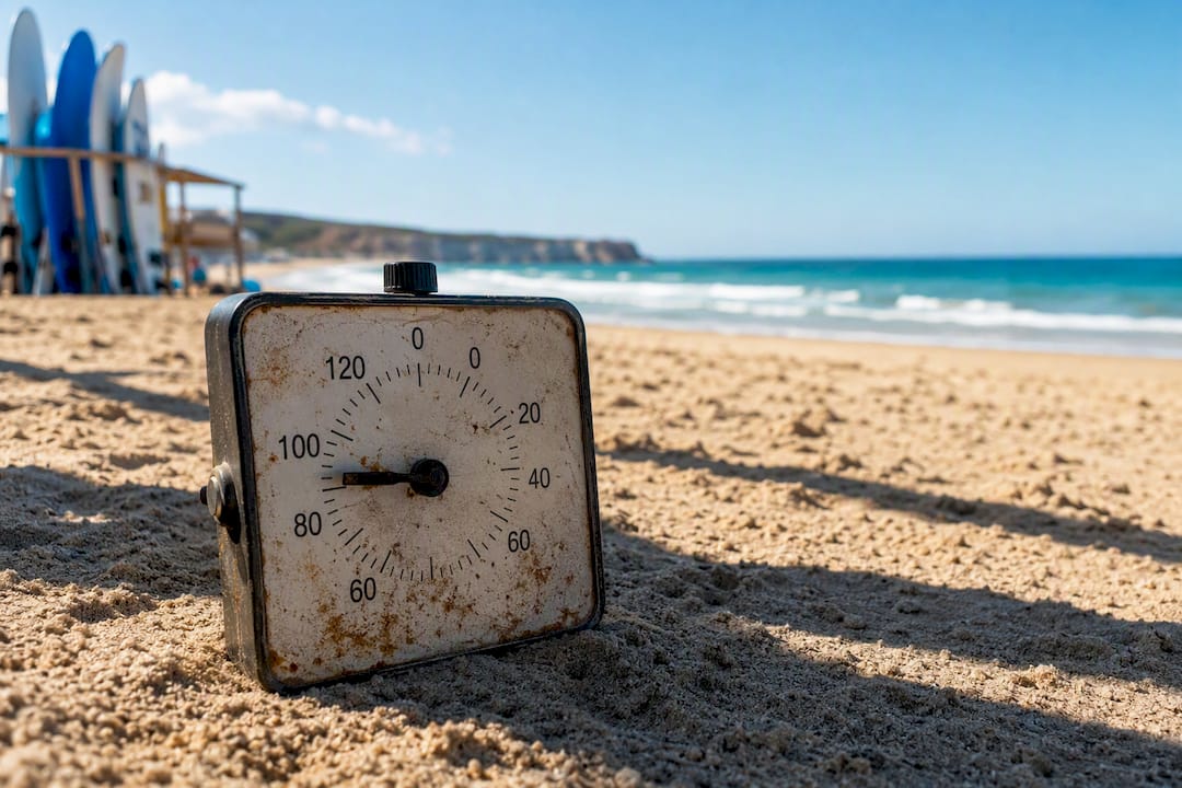Stopwatch measuring surf lesson duration